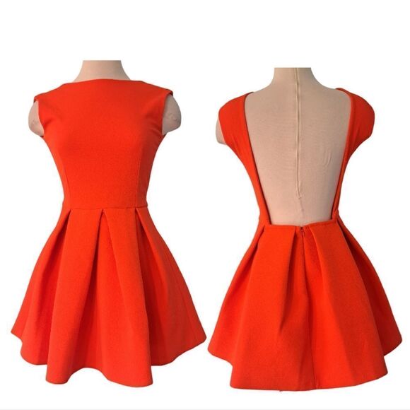Aqua Floyd Structured Cut Out Mini Dress Orange Size UK 10/ US6 Altered No Belt - Picture 1 of 13